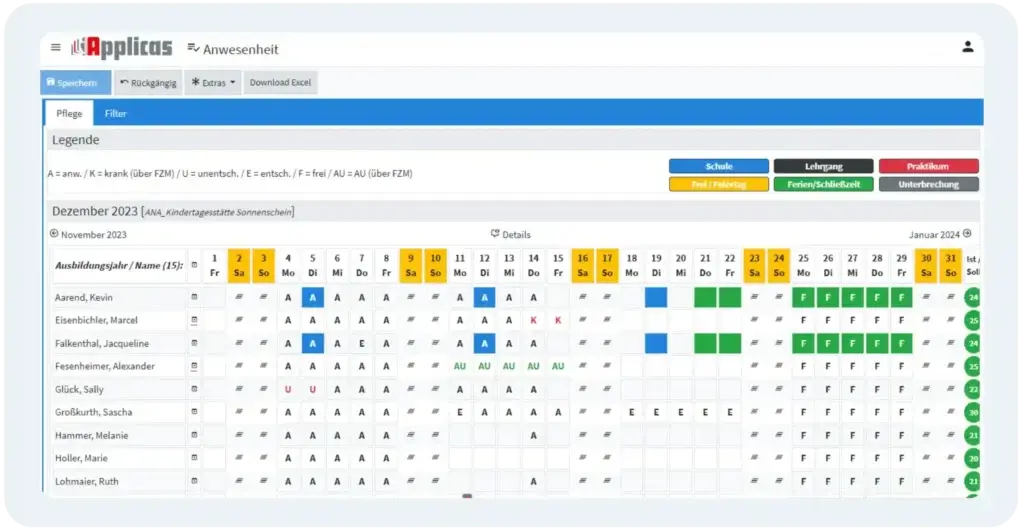 Anwesenheit Softwarelösung Bildungs- und Sozialunternehmen